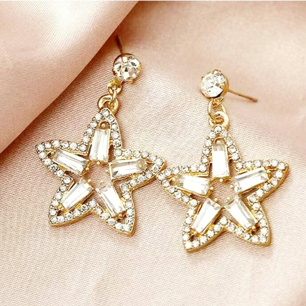 Gold plated crystal starfish earrings with silver post